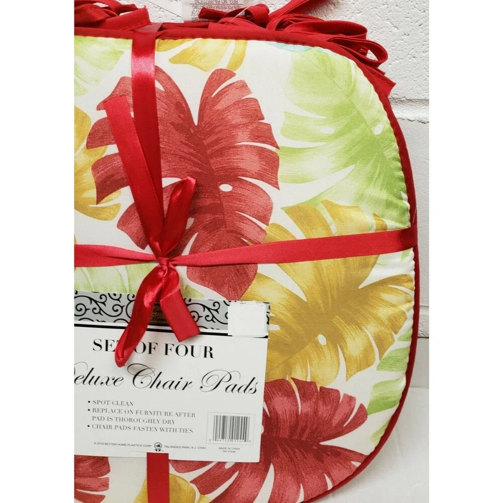 Set of 4 CHAIR PADS CUSHIONS with red ties 15x15